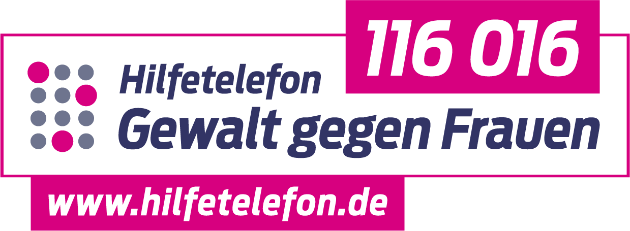 Zu sehen ist die Wort-Bild-Marke des Hilfetelefons Gewalt gegen Frauen. Erreichbar ist die Hotline unter 116 016. Der Internetauftritt ist unter www.hilfetelefon.de zu erreichen.