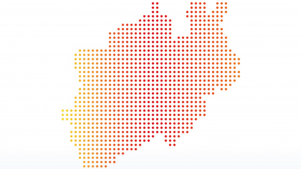 Eine Vektorgrafik, die den Umriss des Bundeslandes NRW darstellt.